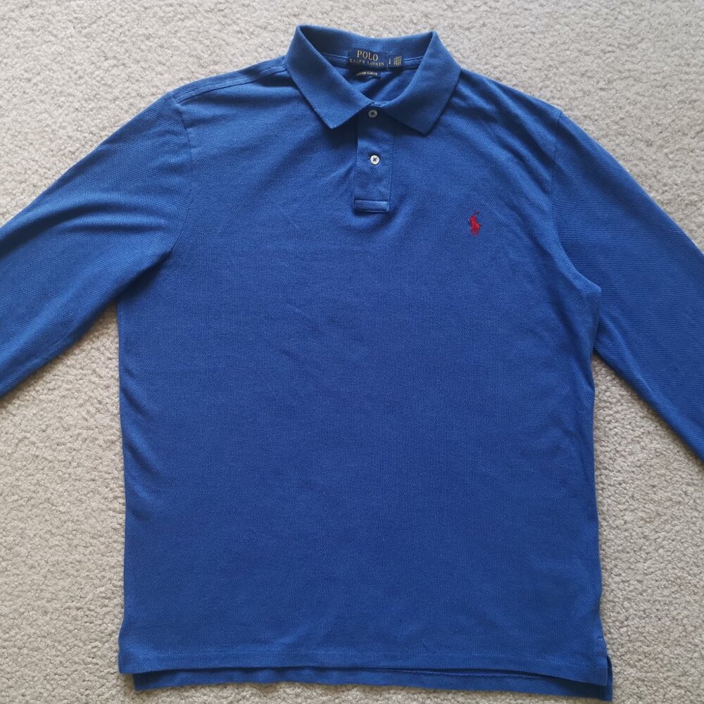 Polo Ralph Lauren Custom Slim Fit MESH POLO - DOCKSIDE BLUE HEATHER - Size L